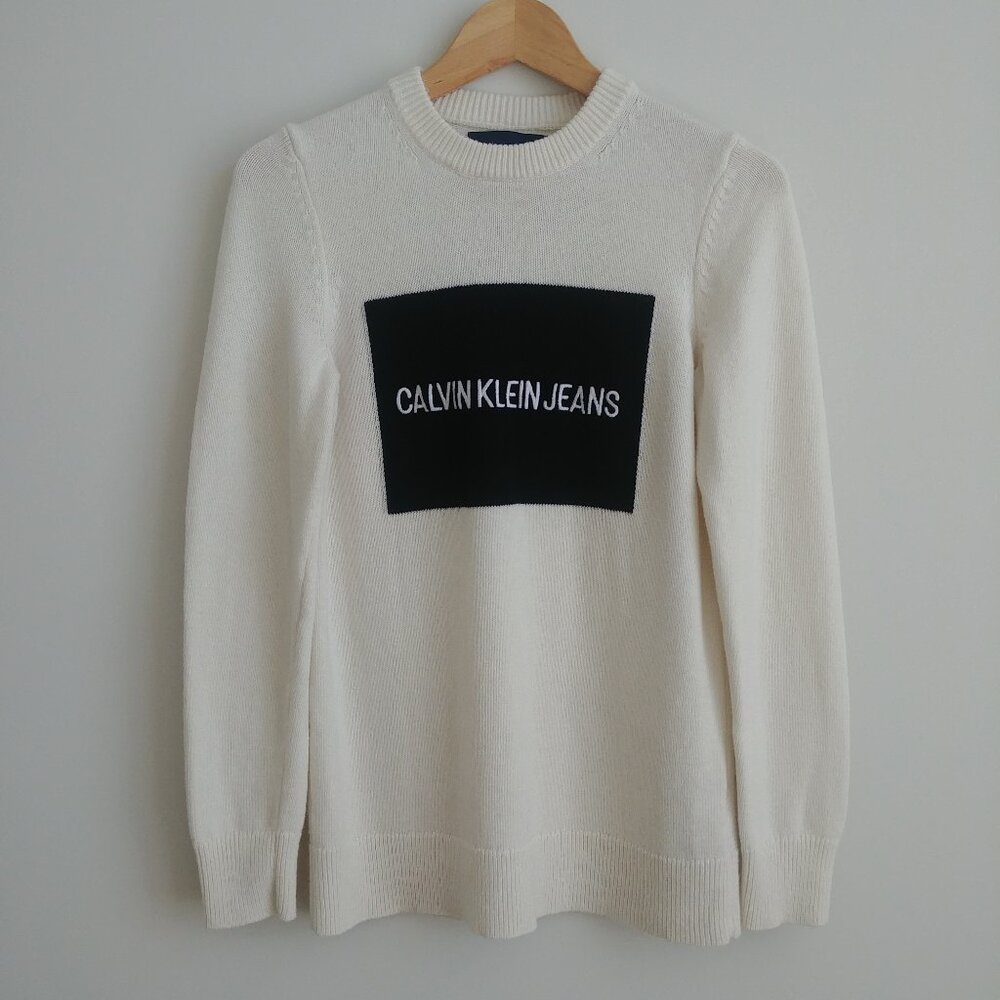 Calvin Klein Jeans Y2K off white black 50% wool sweater Small